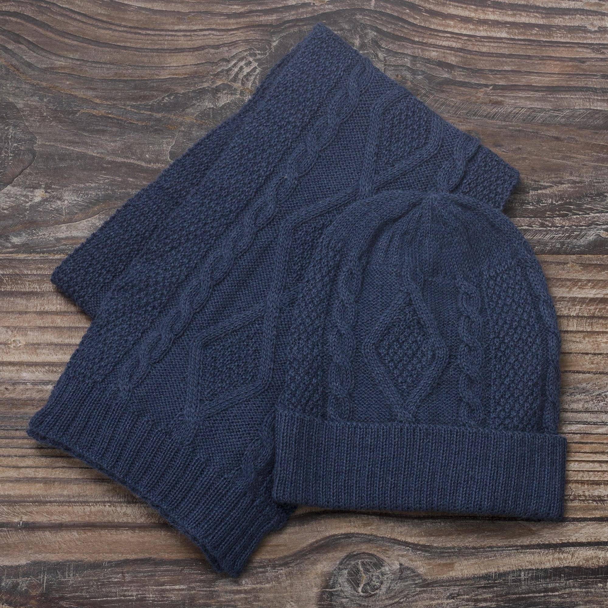 Knitted Unisex Watch Cap in Azure 100% Alpaca from Peru - Antique Blue Allure