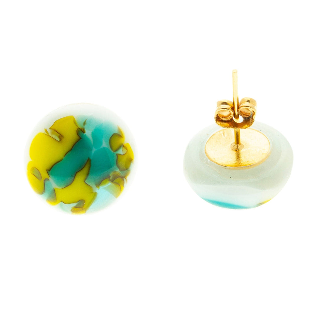 Sea Green & Pistachio Fused Glass Mosaic Button Earrings - Sea Green & Pistachio Textures