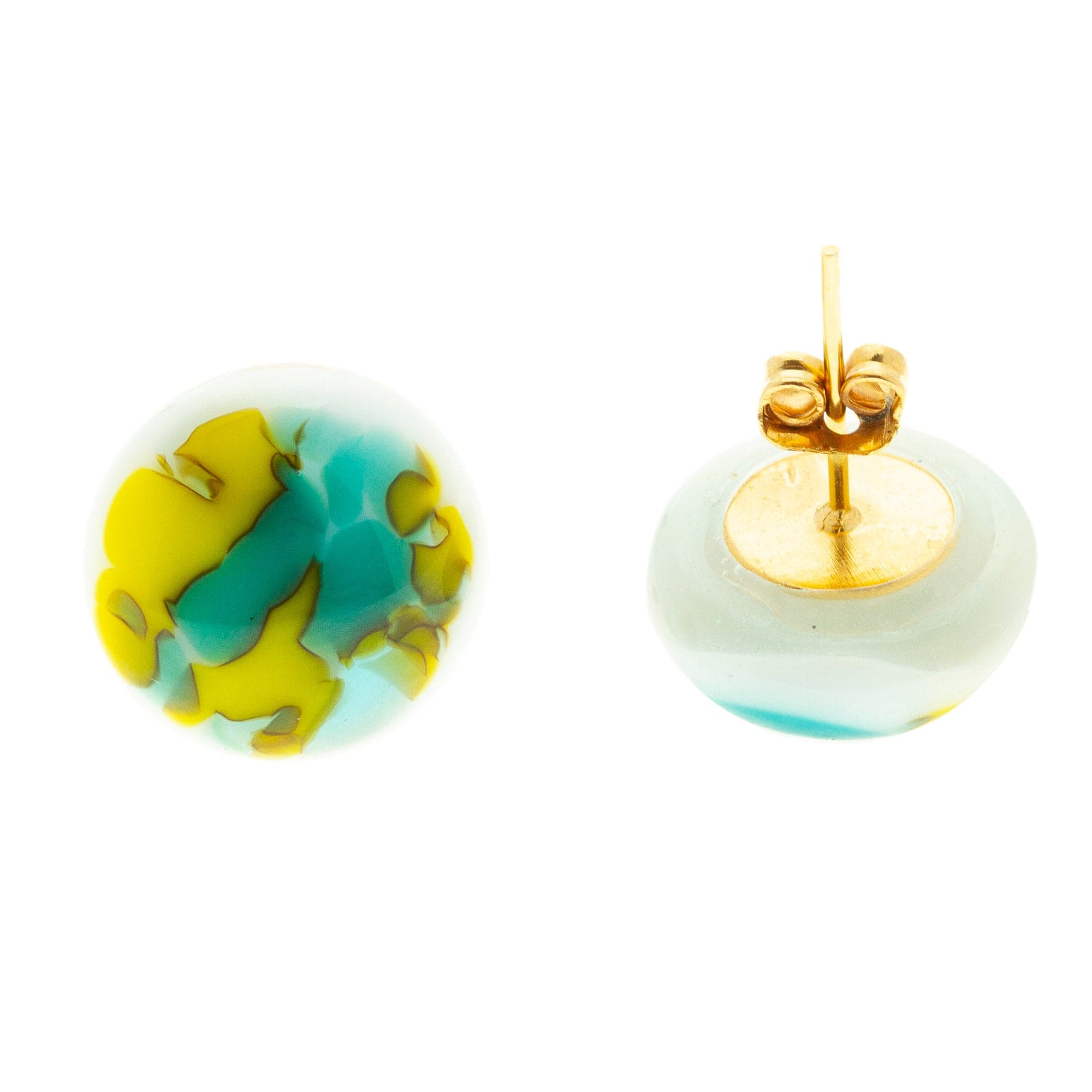 Sea Green & Pistachio Fused Glass Mosaic Button Earrings - Sea Green & Pistachio Textures