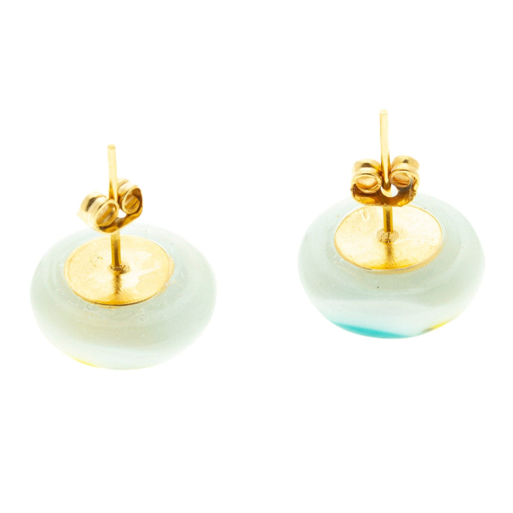 Sea Green & Pistachio Fused Glass Mosaic Button Earrings - Sea Green & Pistachio Textures