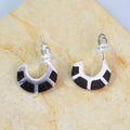 Wood-Accented Sterling Silver Half-Hoop Earrings from Mexico - Dapper Caress