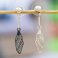 Polished and Oxidized Sterling Silver Wing Dangle Earrings - Fluttering Sides